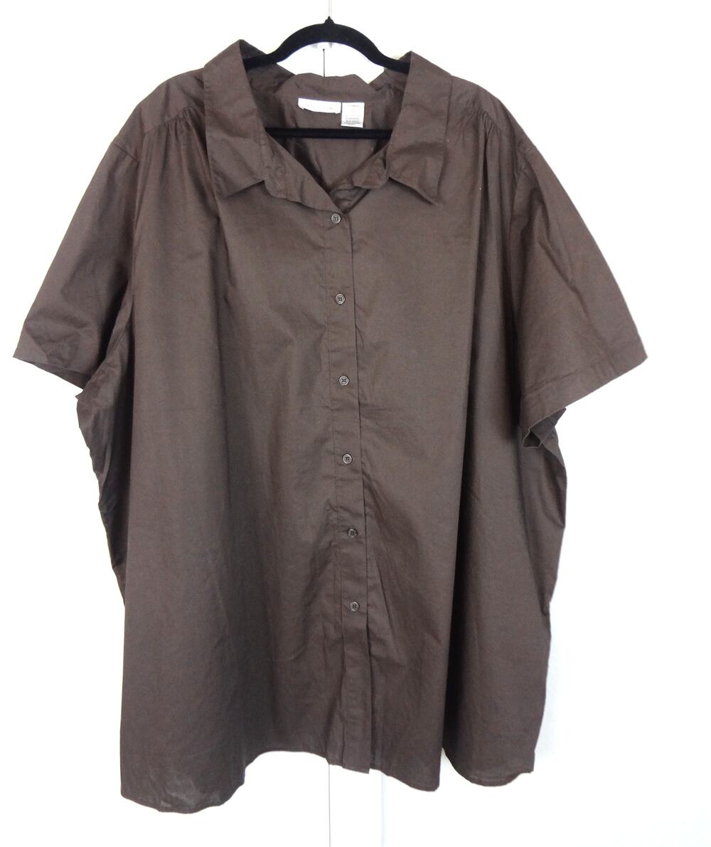 Chelsea Studio Chocolate Brown Cotton Button Up Short Sleeve Womens Plus 4X